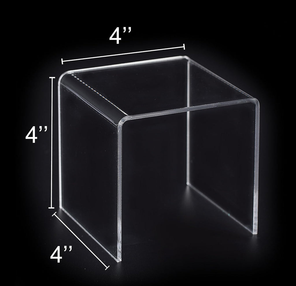 8 PC 4'' Clear Acrylic Risers,Retail Display Risers Shelf | Showcase Fixtures for Jewelry, Display Stand for Amiibo