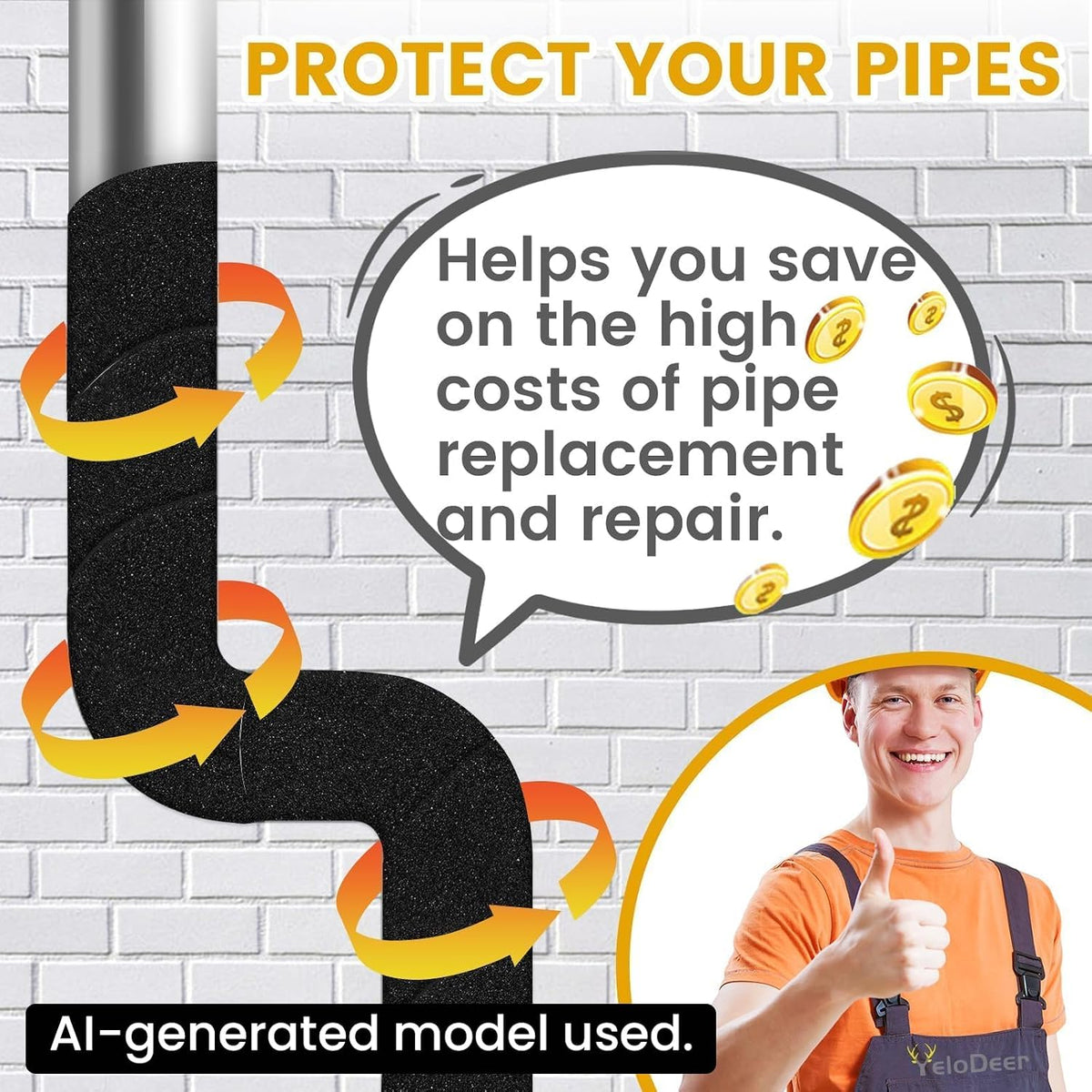 3 in X 13 Ft Pipe Insulation Wrap for Water Pipes | Foam Insulation Tape Self Adhesive Heat Tape, Outdoor AC Line