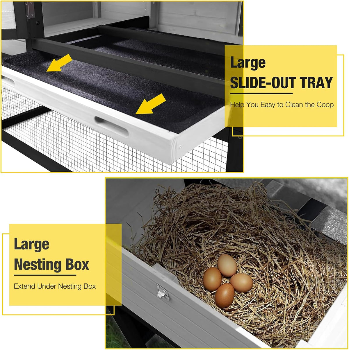 Mobile Chicken Coop with Wheels for 2-4 Chickens, Backyard Expandable Chicken House Duck Cage with Run, 2 Nesting