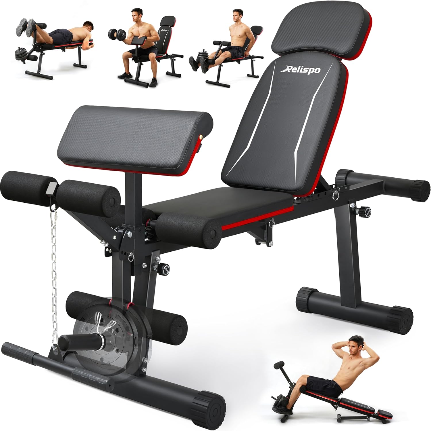 Adjustable Weight Bench with Leg Extension and Leg Curl, 1200 lbs | Foldable Workout Bench, Flat Incline Decline