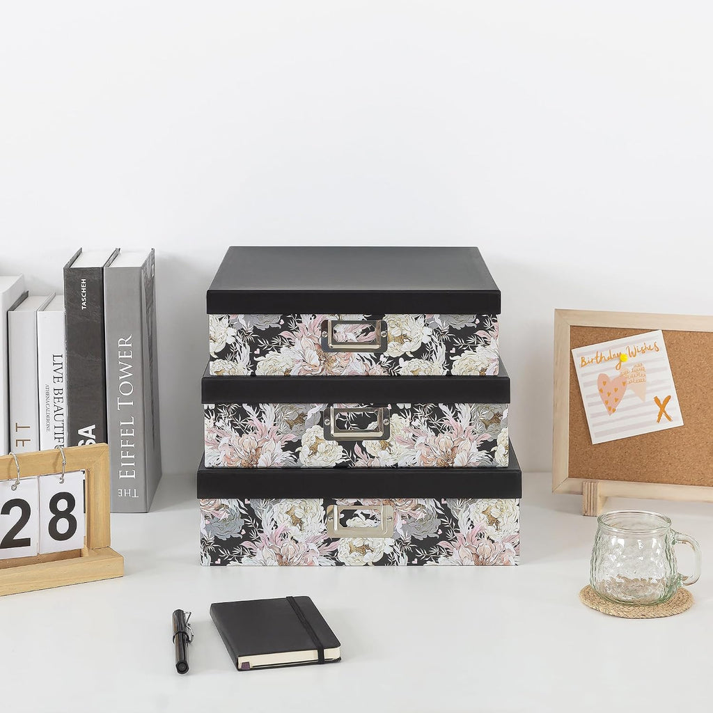 Floral Jumbo Scrapbook Storage Boxes with Lids, Set of 3