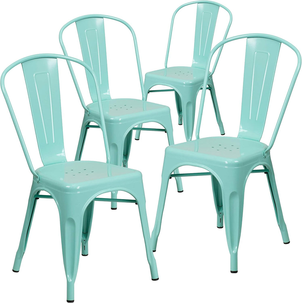 Metal Indoor/Outdoor Stackable Chair, Green, 4-Pack