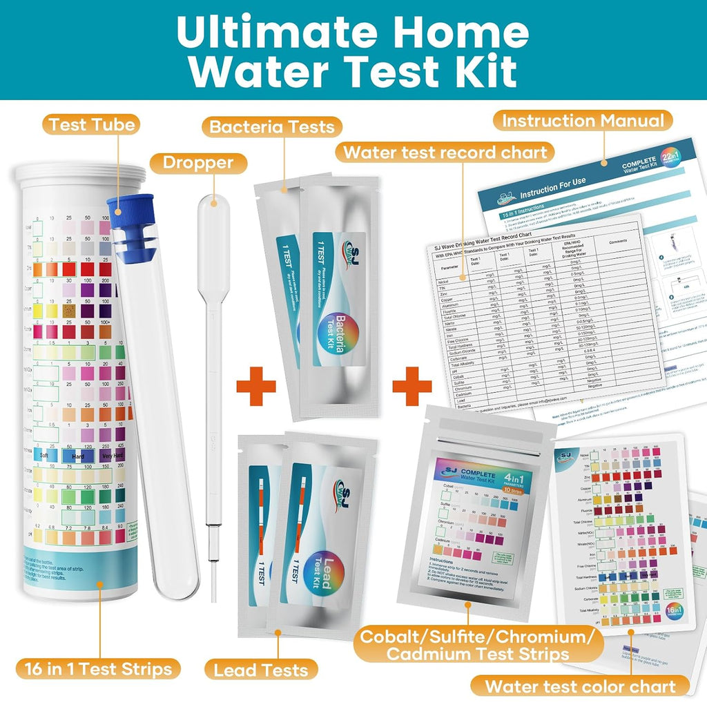 22 in 1 Water Test Kits - 125 Strips Drinking Water Test Kit, Home Tap and Well Water Tester for Bacteria pH Hardness