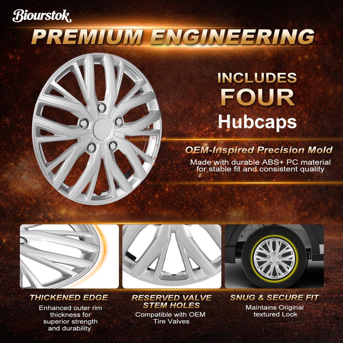 14 Inch Universal Hubcaps, Silver Wheel Covers, Set of 4