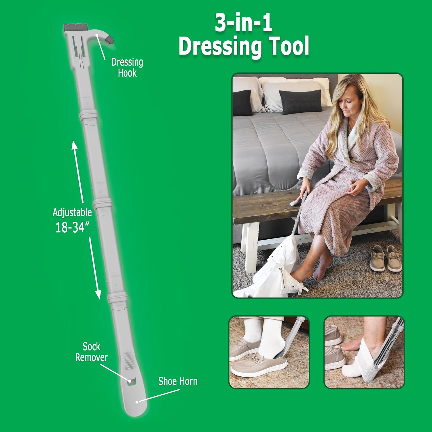 Easy Sock Otter 3-in-1 Dressing Aid, 34 Inch Shoe Horn and Sock Remover