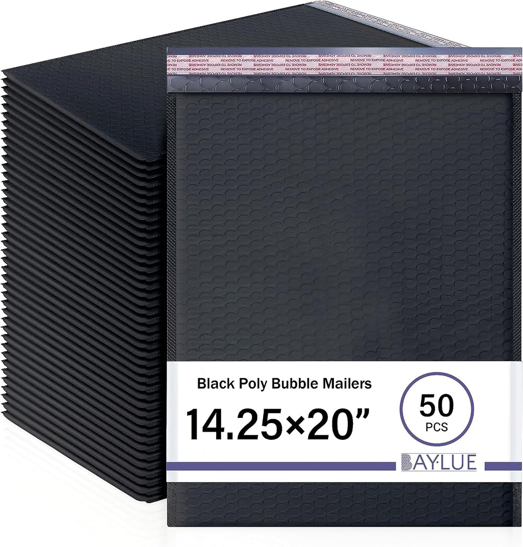 Black Bubble Mailers 14.25x20, Self Seal Poly Padded Envelopes #7, 50 Pack