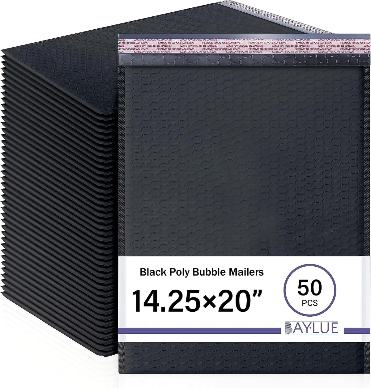 Black Bubble Mailers 14.25x20, Self Seal Poly Padded Envelopes #7, 50 Pack
