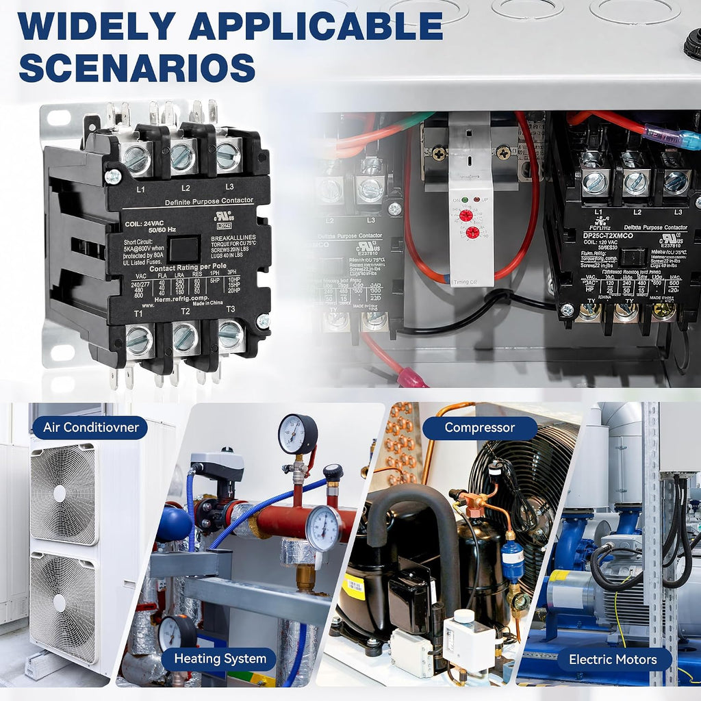 3 Pole 40 Amp Contactor 120VAC Coil, Air Conditioner Condenser Compressor Motor Magnetic Contactor, UL HVAC Definite