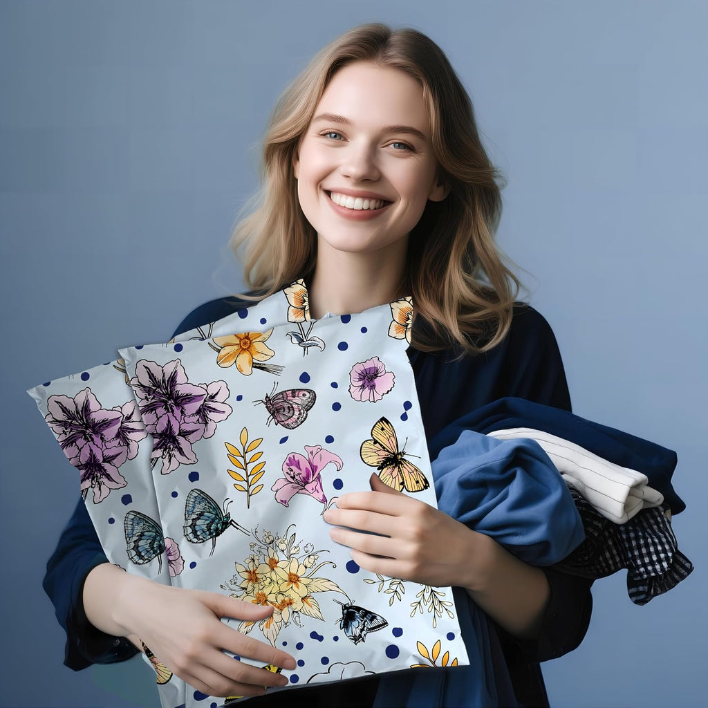 Cute Poly Mailers 14.5x19 Inch 50 Pcs, Butterfly Blossom