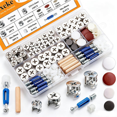 170PCS Cam Locks for Furniture,3-in-1 Eccentric Hardware Wheels,Furniture Fasteners & Connectors with Multi-Size