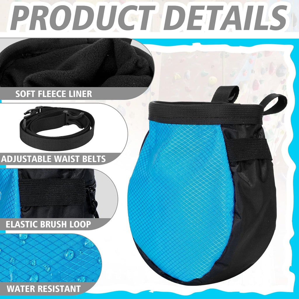 4 Pcs Climbing Chalk Bag Set Includes Chalk Bag, Brush and Ball Pouch with Adjustable Belt Waterproof Rock Equipment