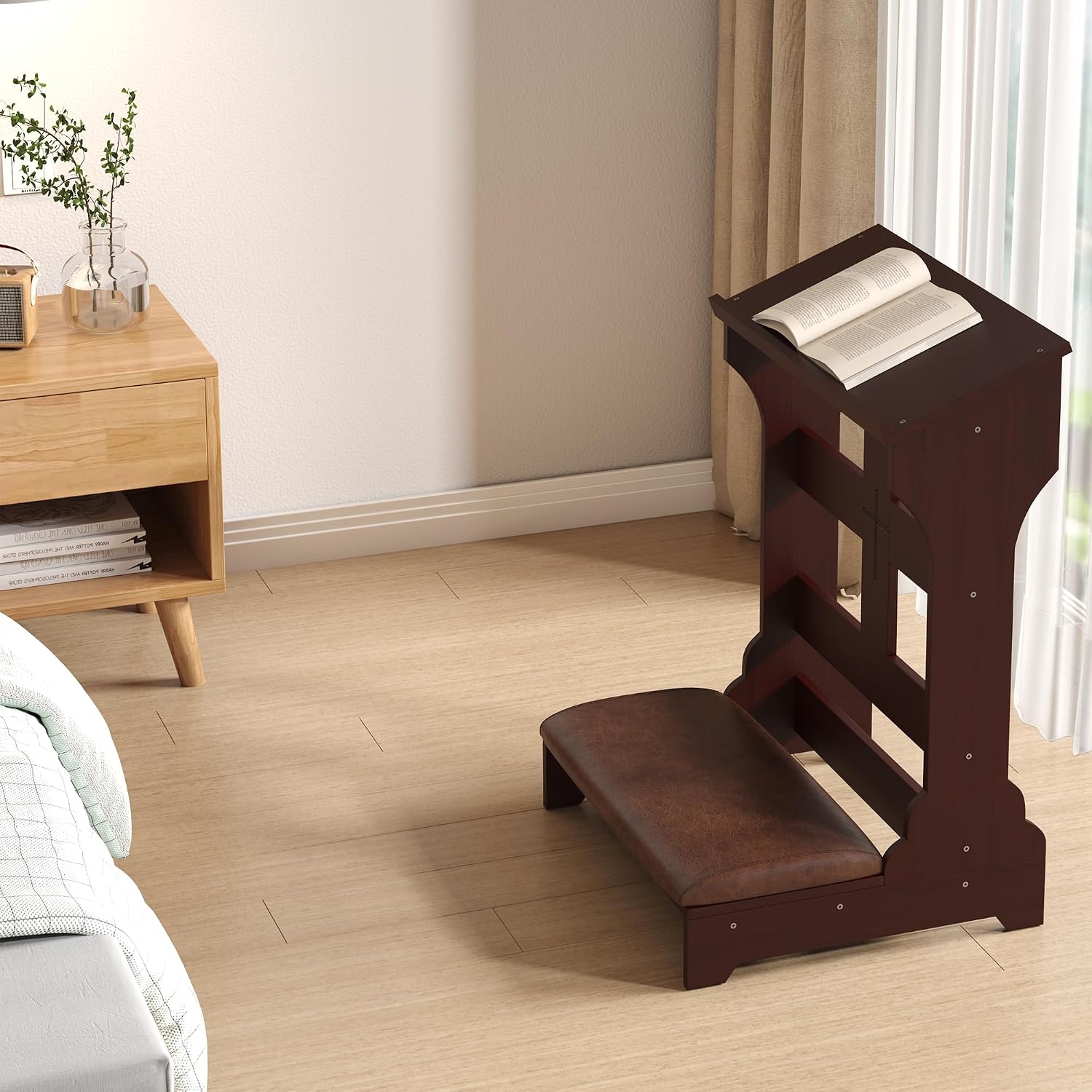 Wooden Prayer Bench for Kneeler Prayer, with Soft Cushion Pad