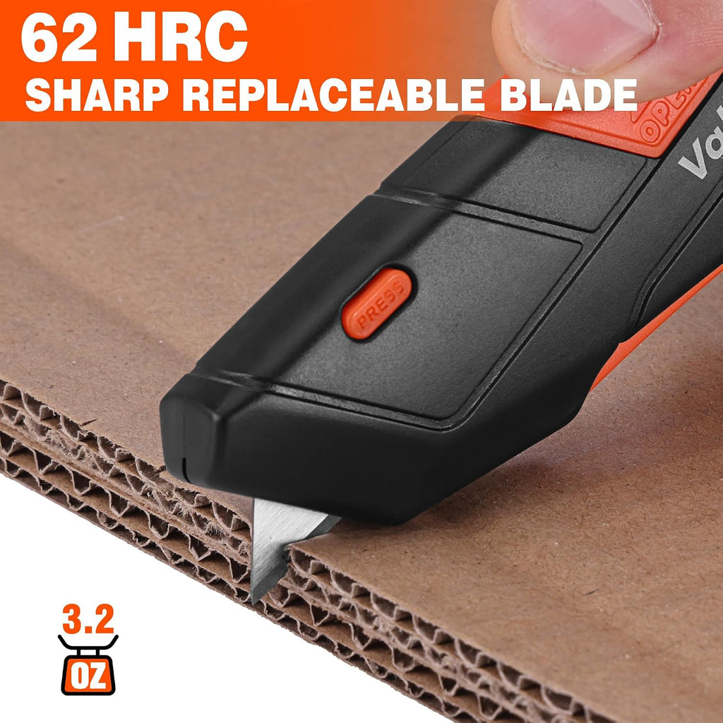 4-Pack Box Cutter Knife, Cardboard Cutter with Self-Retracting 3-Position Locking Blade, Safety Sheath, Lanyard