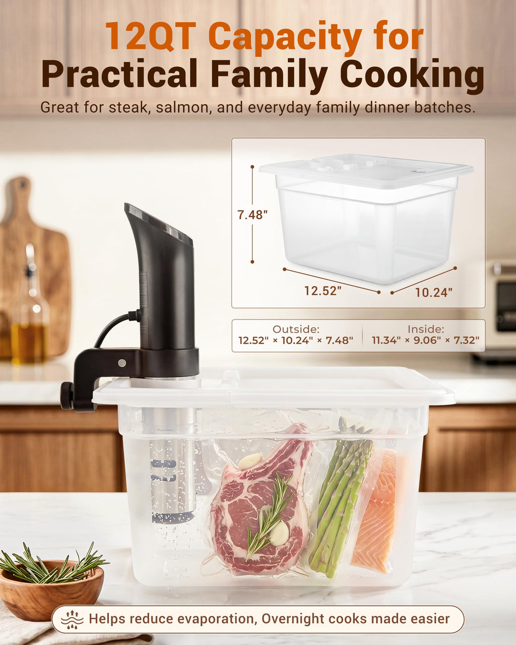 12QT Sous Vide Container BPA-Free with Reinforced Hinged Lid