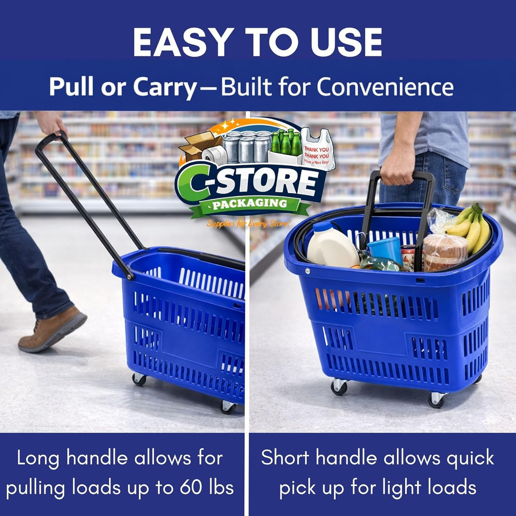 Rolling Shopping Basket with Wheels, Blue, 1 | 9.2 Gallon, Extendable Pull Handle, 60 LB Capacity
