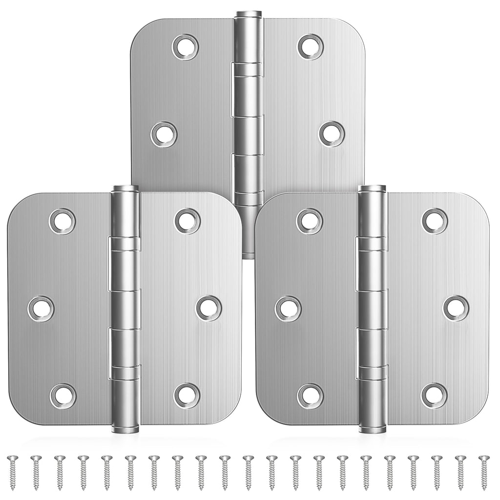 Ball Bearing Door Hinges, 3.5 Inch 5/8" Radius Brushed Nickel, 3 Pack