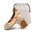 Women's Foldable Bowknot Ballet Flats,Nude,8.5