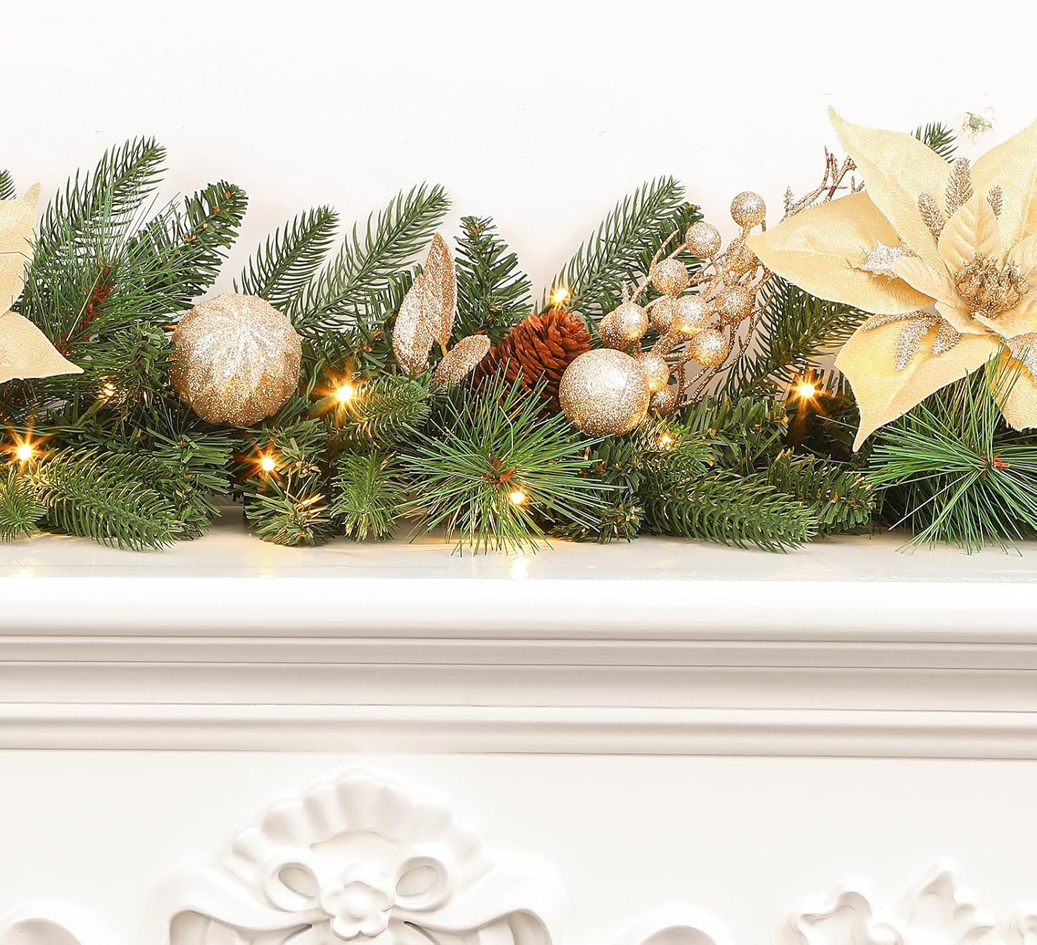 9FT Prelit Christmas Garland Decorations with Multi-Color LED Lights, Battery-Operated Timer, Lighted Garland with