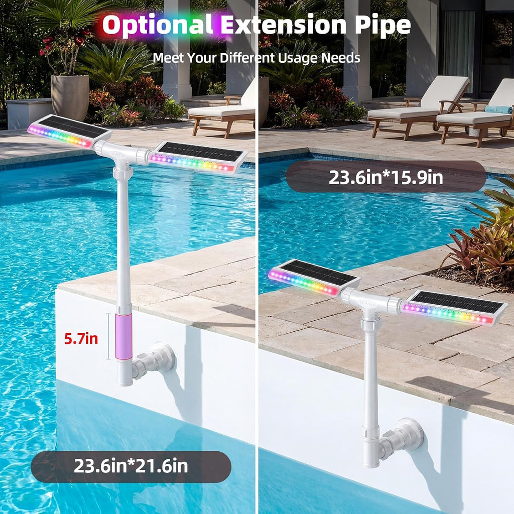 Solar Pool Fountain, 22'' Height Dual-Head Adjustable Spray, Auto Dusk Sensor & 6 Timer Option, Extended 8000mah