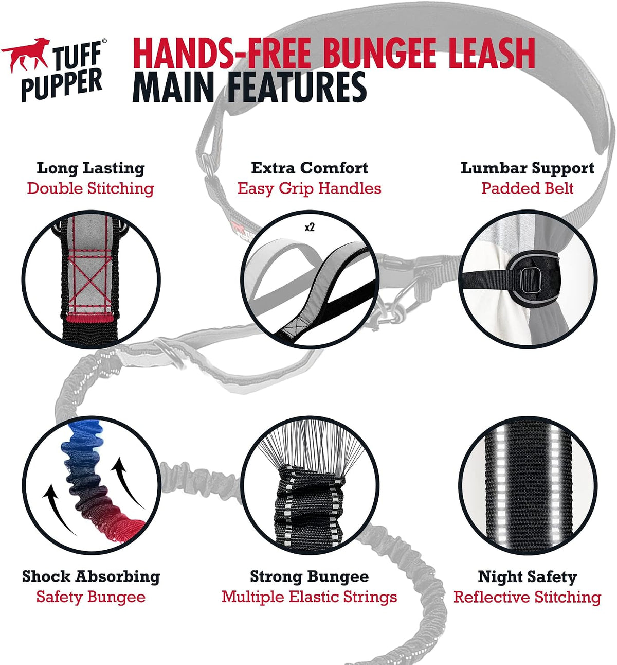 Hands Free Bungee Dog Leash, Waist Belt for Running & Walking