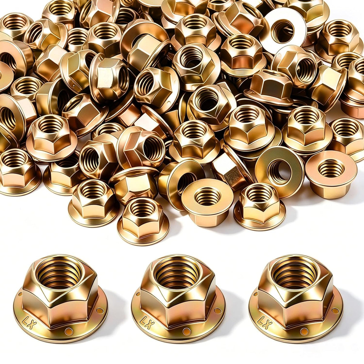 200 Pack 1/4"-20 Grade 8 Hex Flange Lock Nuts, Flange