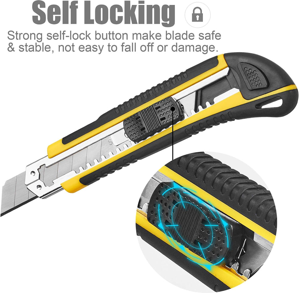 Utility Knife, Box Cutter Retractable,3 Pcs Blades Inside, 3-Pack | 3-pack retractable utility knife, 18mm SK5