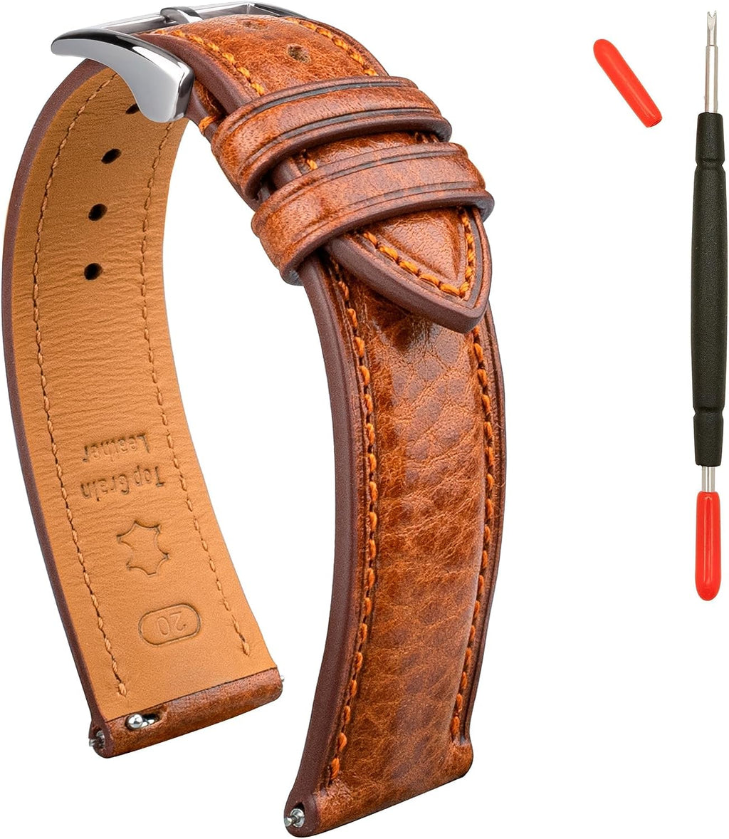 Italian Leather Watch Band Tuscany Natural Vegetable-Tanned Top Grain Genuine Leather Strap,18mm 19mm 20mm 21mm 22mm