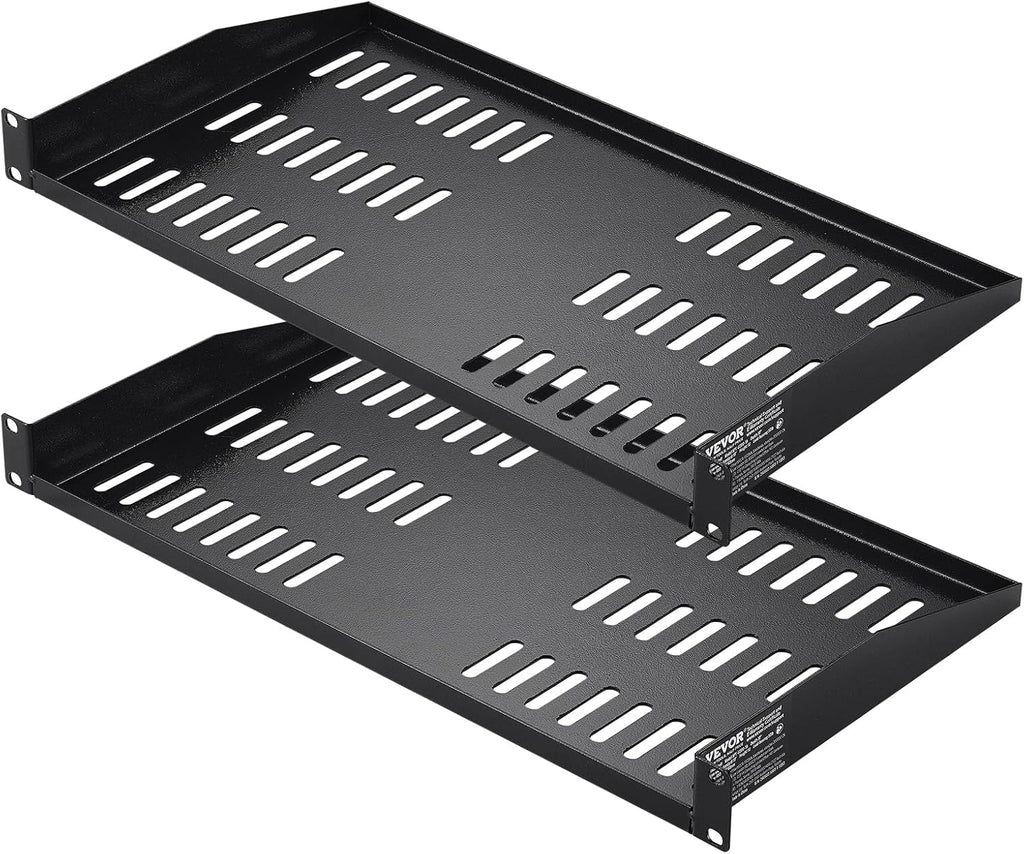 VEVOR 2PCS 1U Server Rack Shelf, Universal Vented Rack Mount Cantilever Tray for 19 inch Network Equipment Rack & Cabinet, 10" Deep Rack Mount Shelf, Weight Capacity 50 lbs Wall Mount Rack Shelf