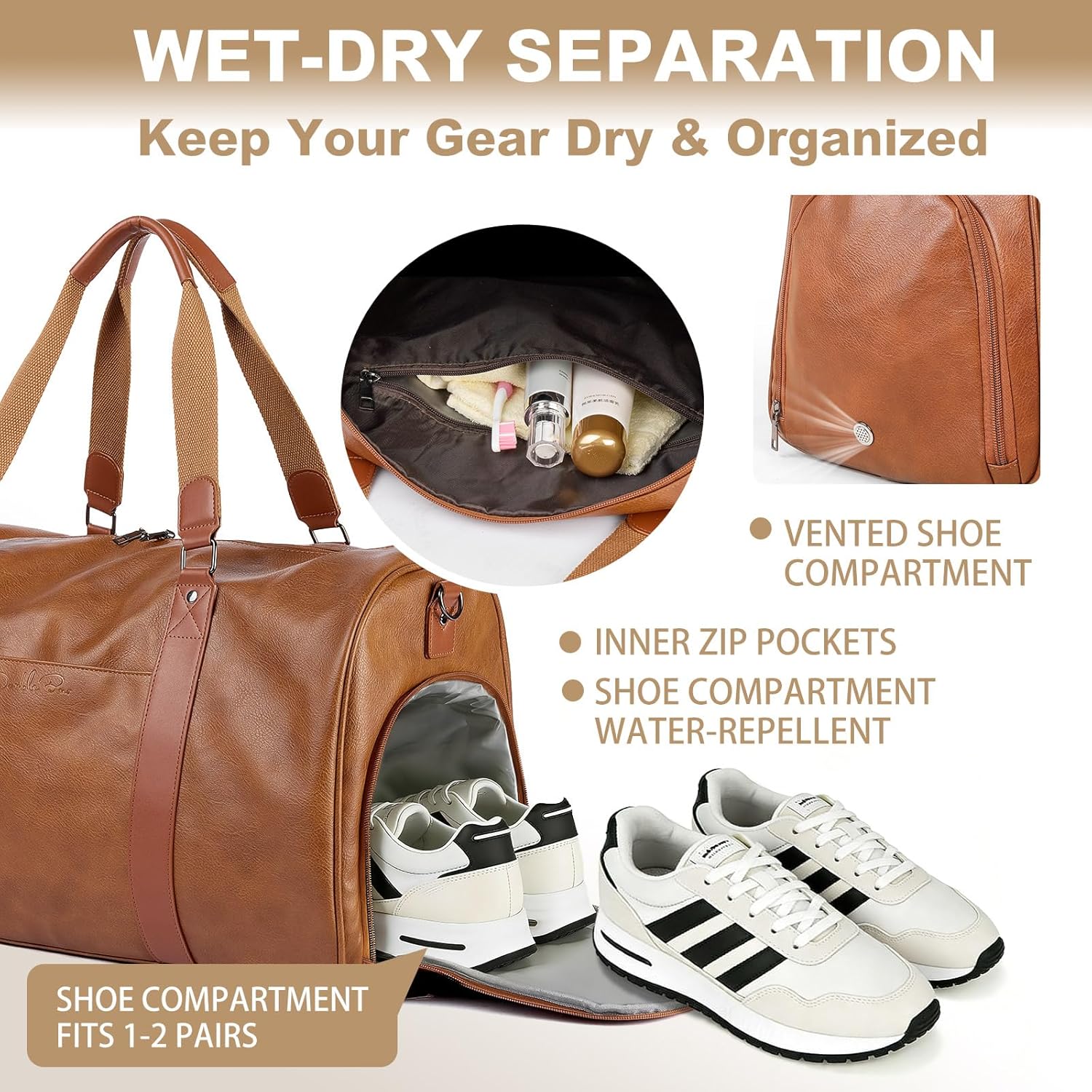 Large 3-in-1 Leather Duffle Bag for Travel Weekender Overnight Hospital Gym Bag for Men & Women, Carry On Airline