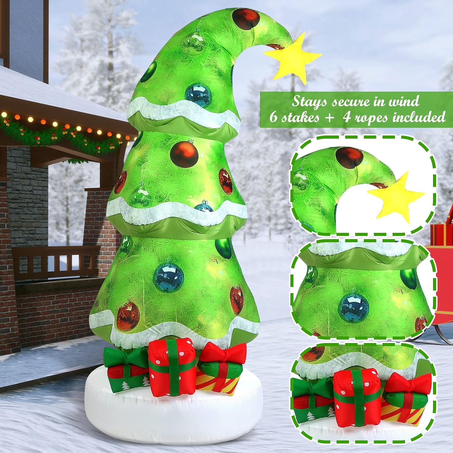 6.9ft Christmas Outdoor Inflatable Decorations Signs Lime Green Blow up Whimsical Christmas Tree with Ball Built-in