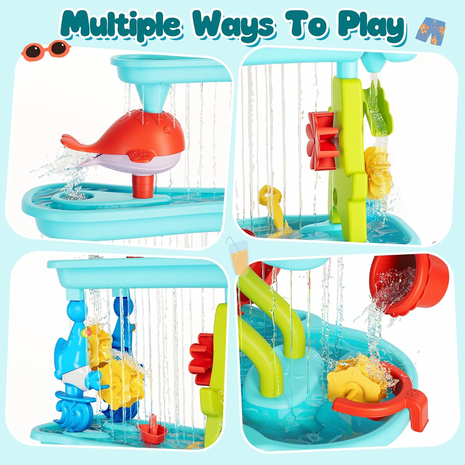 4 -Tier Kids Sand and Water Table for Toddlers - Outdoor Water Sand Play Table Toys for Boys Girls, Summer Splash
