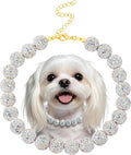 Diamond Beaded Dog Collar, Sparkling Crystal Pet Necklace Collar with Adjustable Chain, Luxury Diamond Collar for