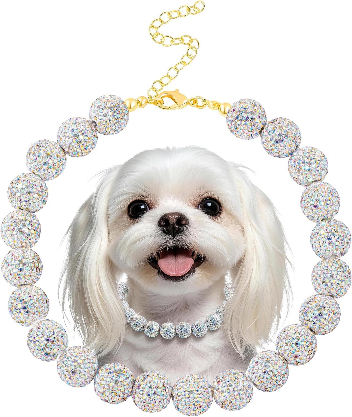 Diamond Beaded Dog Collar, Sparkling Crystal Pet Necklace Collar with Adjustable Chain, Luxury Diamond Collar for