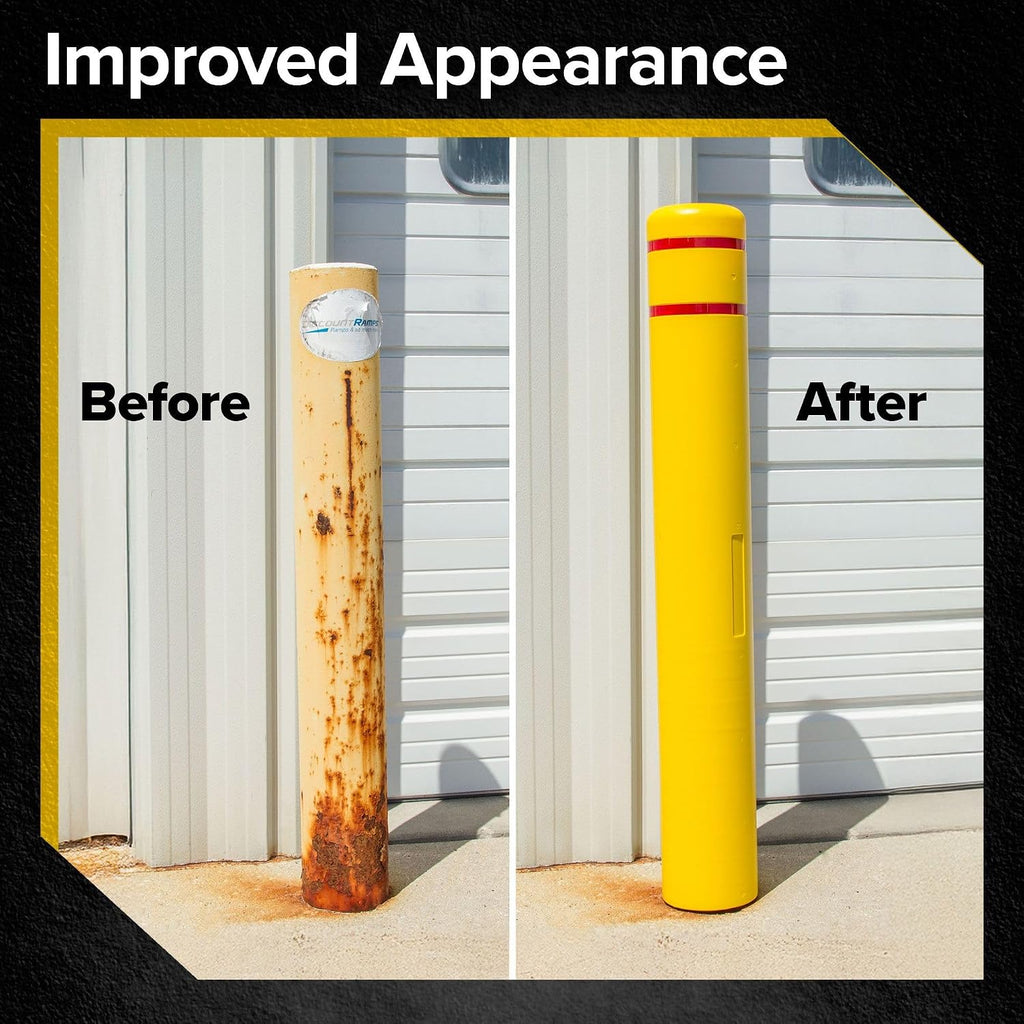 5" Diameter Safety Bollard Covers for 4.5" Dia. Bollards | HDPE post sleeves with red reflective stripes