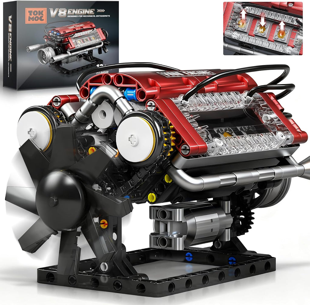 V8 Engine Building Blocks Sets, V8 Engine Model Kit That Runs – Motorized with Moving Pistons, Crankshaft & Rotating
