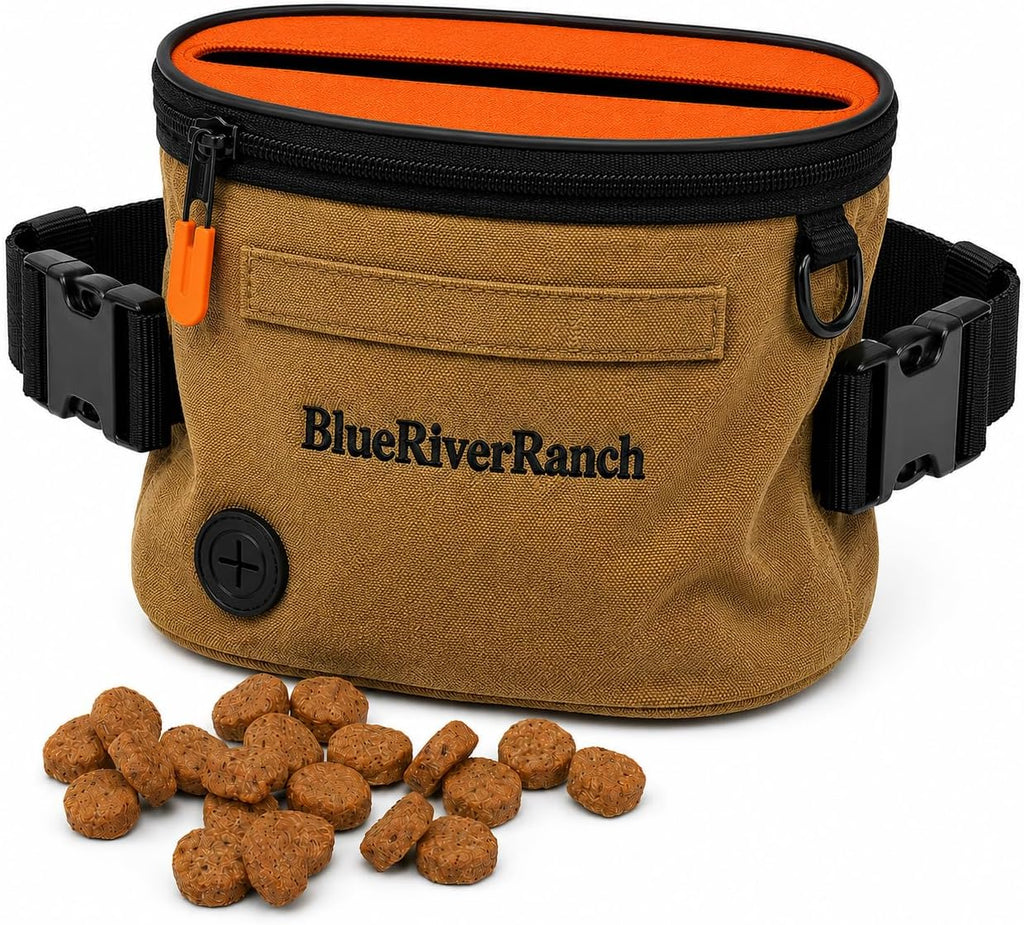 Dog Treat Pouch, Auto-Close One-Hand Access Training Treat Bag with Adjustable Waist Belt, Hands-Free Reward Pouch