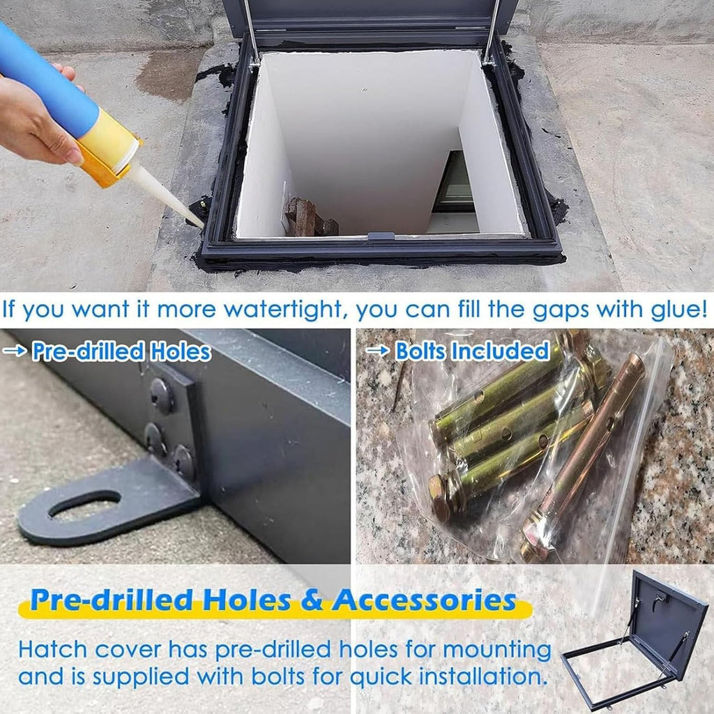 Aluminum Egress Roof Window - Flat Roof Lighting Well with Double-Layer Tempered Glass, Access Hatch for Attic & Sun