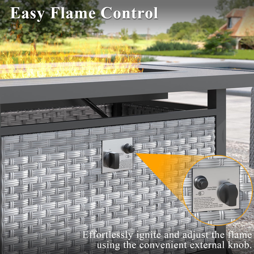 43 in Wicker Propane Fire Pit Table with Lid, 55,000 BTU