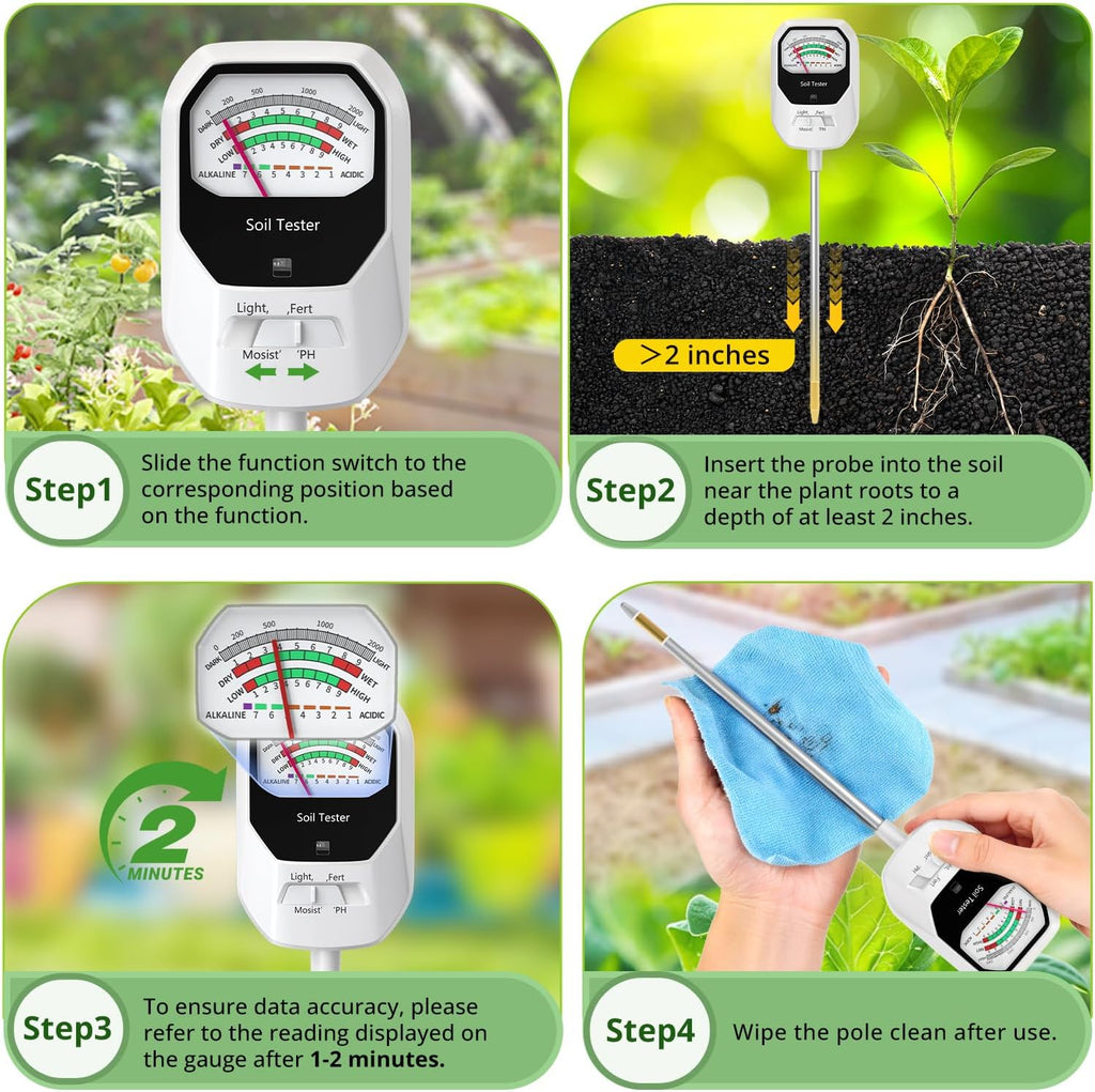 4-in-1 Soil Moisture Meter Soil Moisture/Fertility/PH Meter/Sunlight Intensity Soil Test Meter for Gardening, Farming