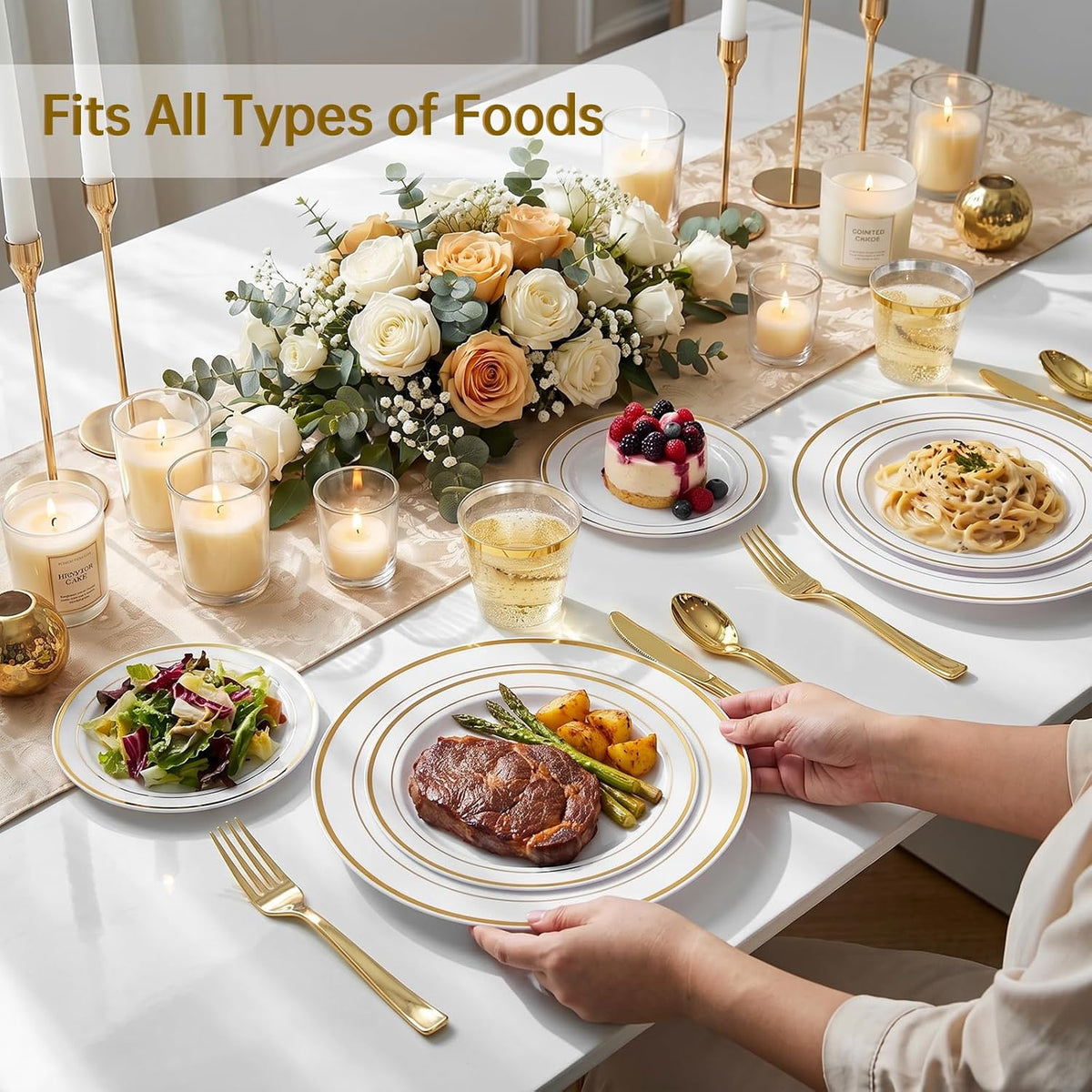 350PCS Gold Plastic Dinnerware Set for 50 Guests