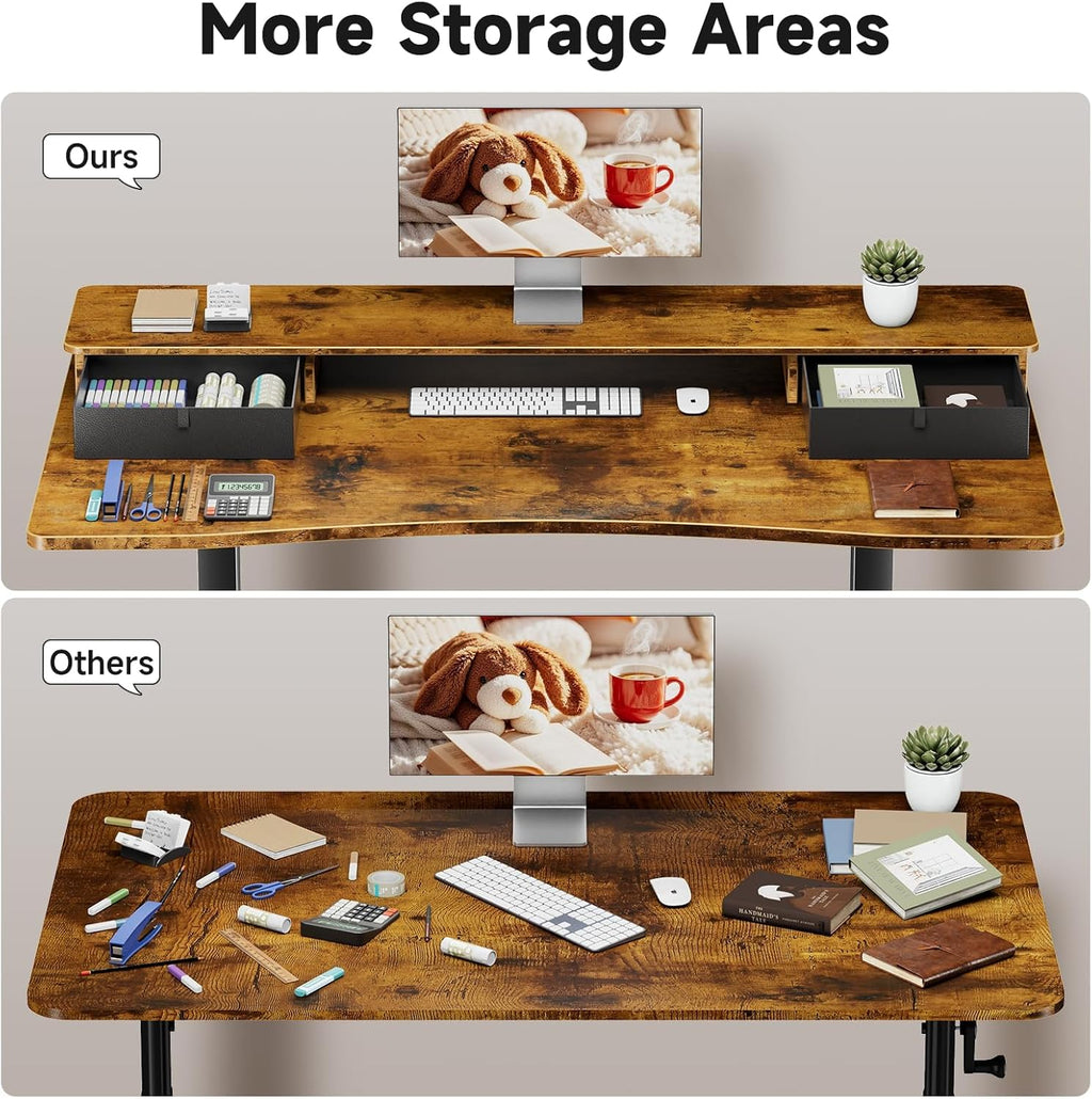 47.2"×27.6" Standing Desk with Storage Drawers, Adjustable Height Computer Table with Monitor Shelf, Home Office Desk
