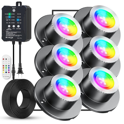 RGBWW Underwater Pond Light with 12V Timer Transformer, 6 Head
