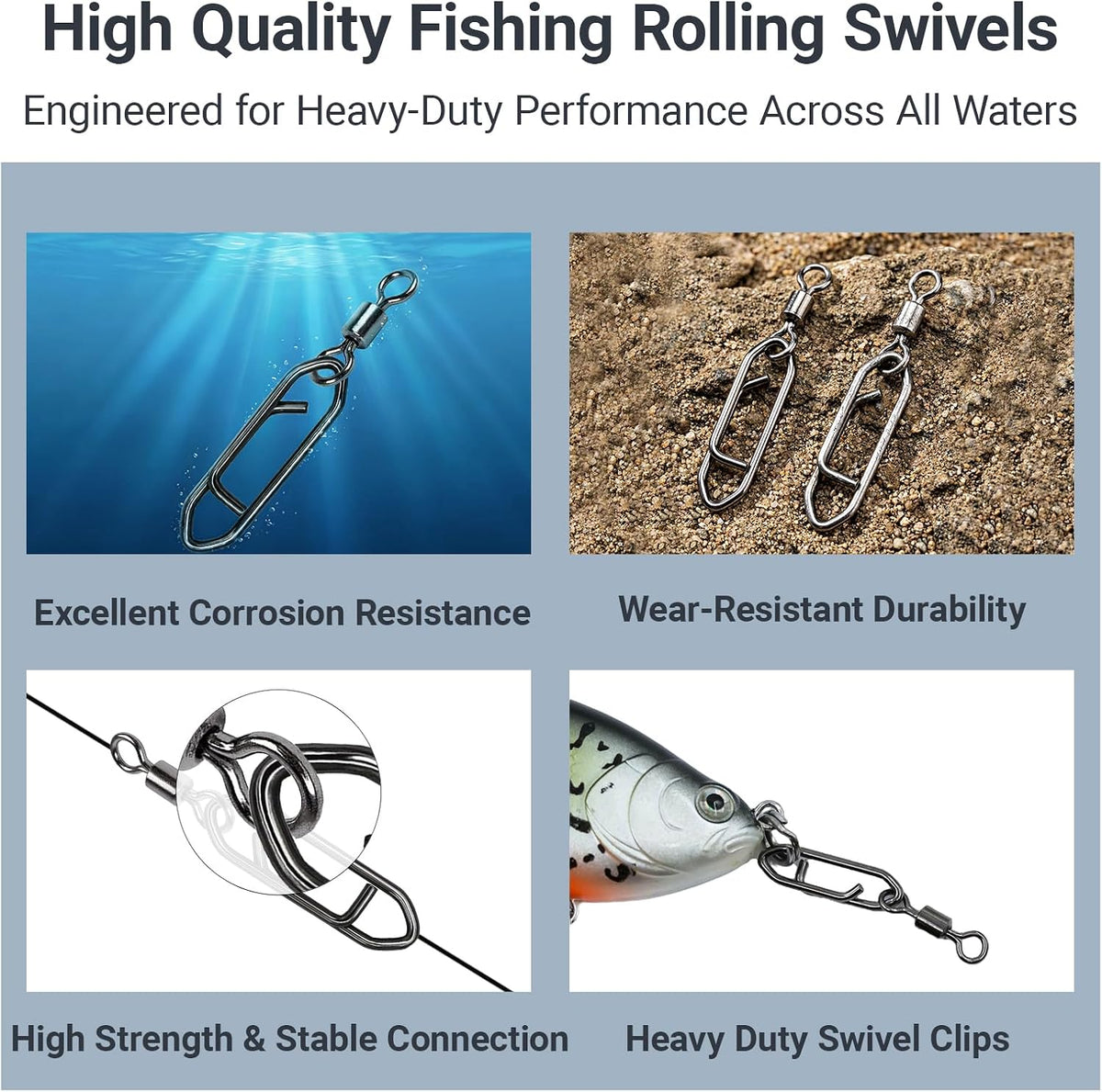 Stainless Steel Fishing Swivels Lure Tackle Clips Snap Swivels Strength Barrel Saltwater Swivel Fishing Rolling Black