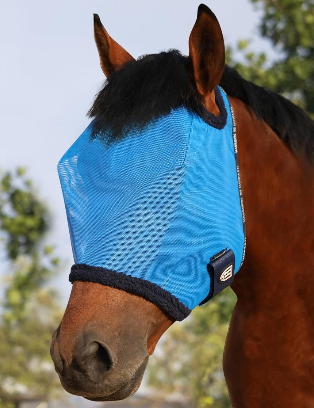 All Round Mesh Horse Fly Mask UV Protective with Fleece Padded Edging Sky Blue L