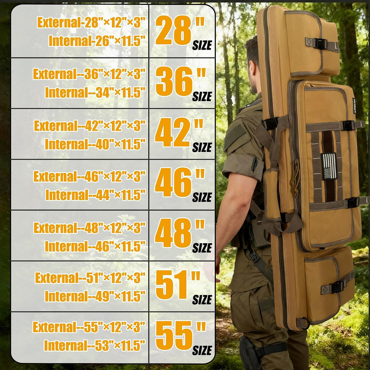 28/32/36/42/46/48/51/55" Double Rifle Case Soft Gun Bag Tactical Backpack | Portable Long Rifle Bag for Outdoor