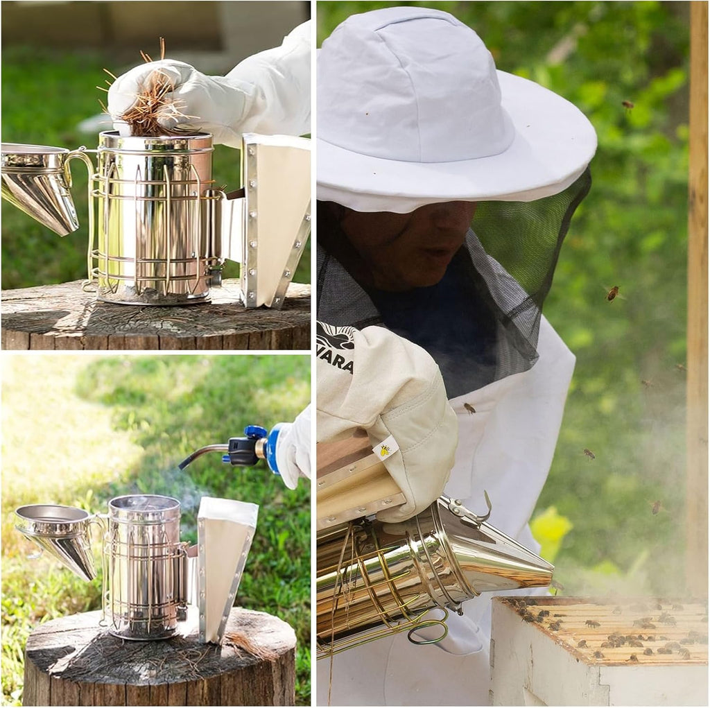 Stainless Steel Bee Hive Smoker with Heat Shield Included 54Pcs Smoker Pellets for Beekeeping Starters Supplies