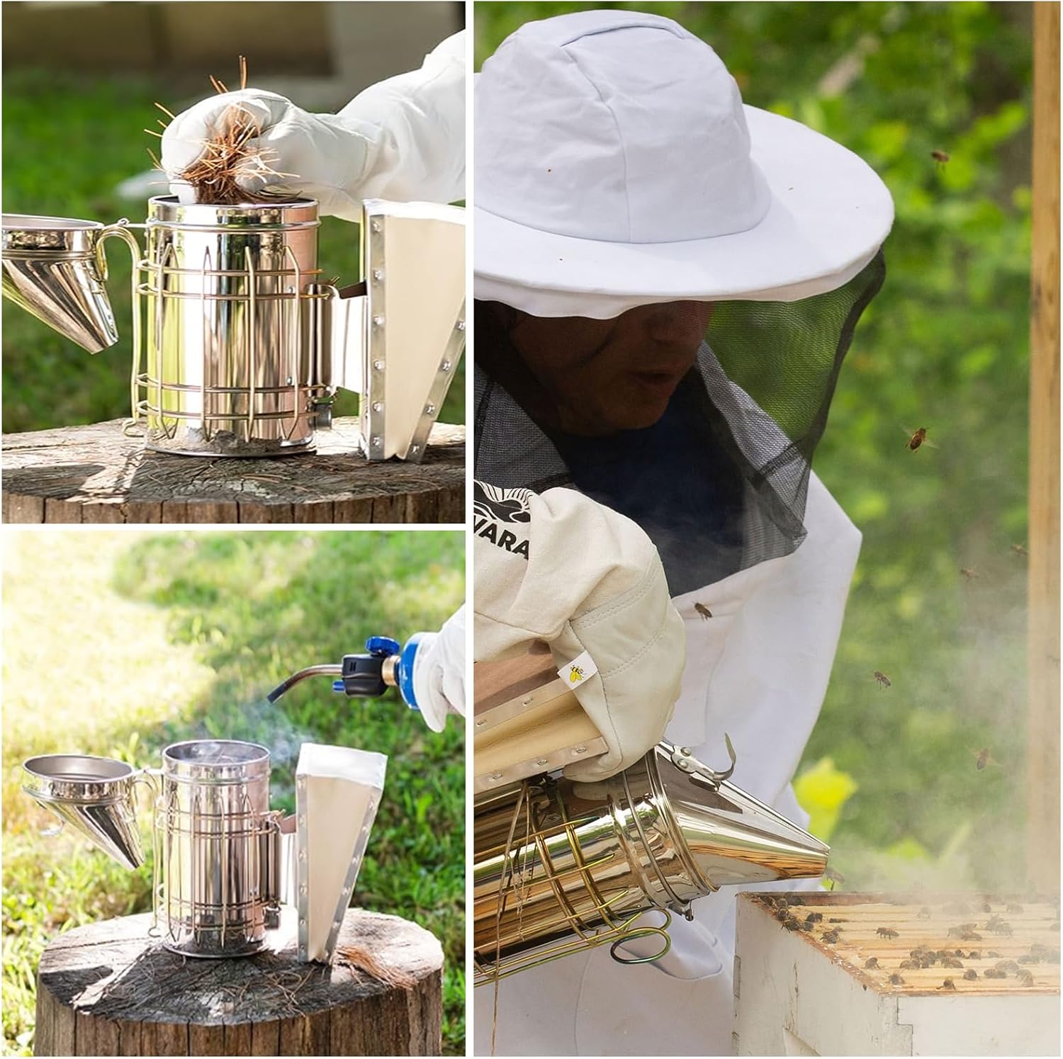 Stainless Steel Bee Hive Smoker with Heat Shield Included 54Pcs Smoker Pellets for Beekeeping Starters Supplies