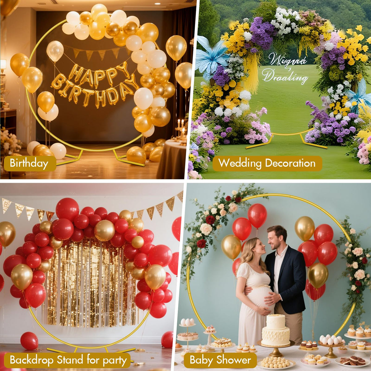 7.2FT Round Backdrop Stand, Circle Gold Balloon Wedding Arch Frame