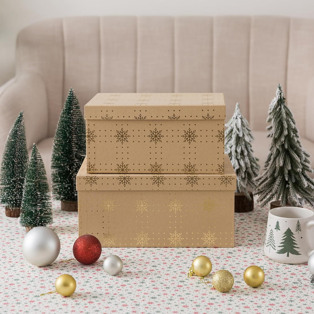 Large Christmas Nesting Gift Boxes with Lids, Set of 2, Kraft