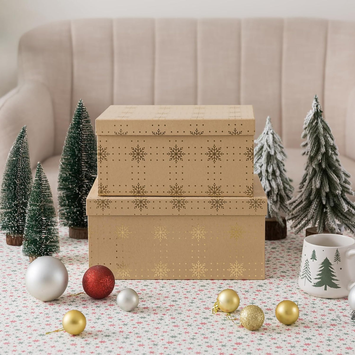 Large Christmas Nesting Gift Boxes with Lids, Set of 2, Kraft